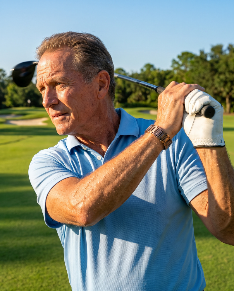 Man playing golf wearing a copper bracelet