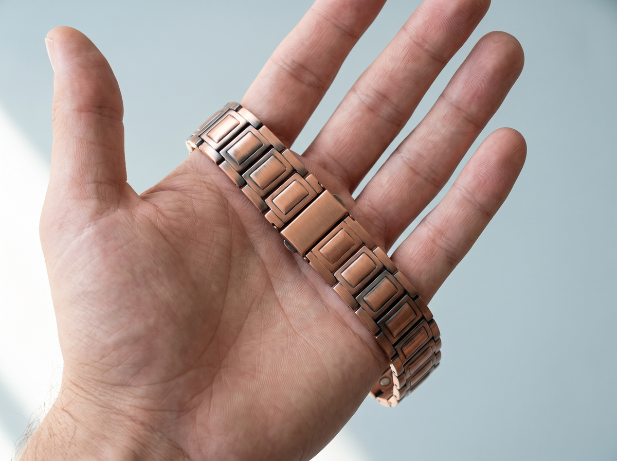 Copper bracelet in an open hand