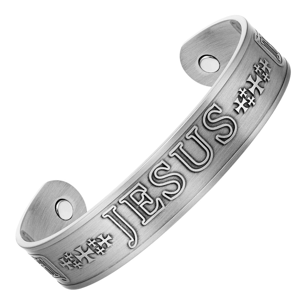 Mens JESUS Pure Copper Magnetic Bangle Bracelet (Antique Copper)