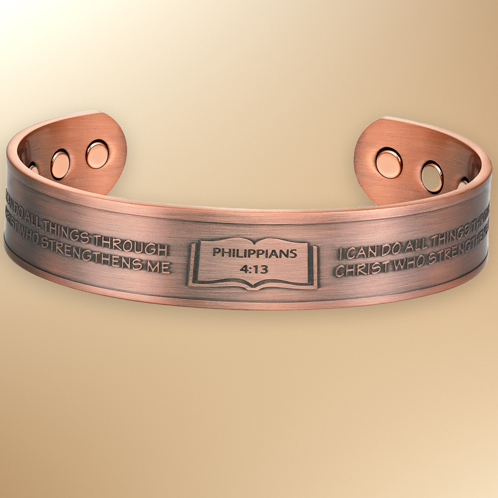 Willis Copper Mens Copper Bangle Philippians 4:13 verse