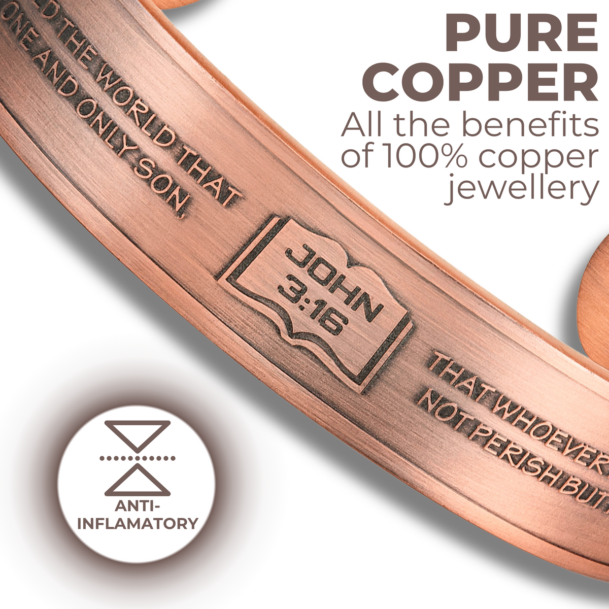 Willis Copper Mens Copper Bangle John 3:16 verse