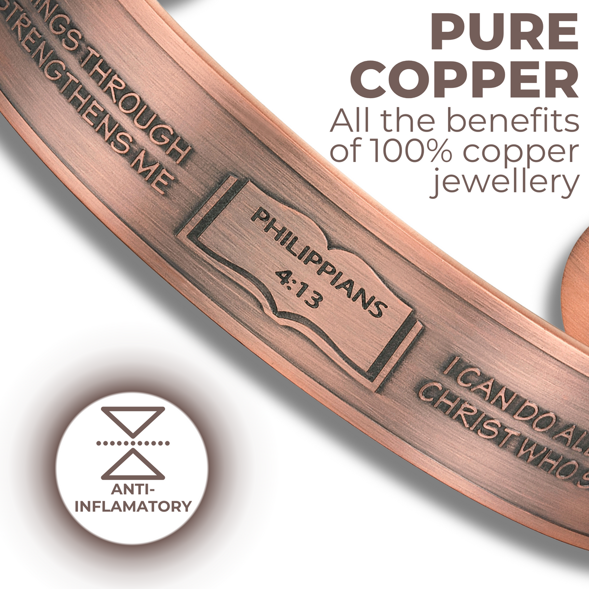 Willis Copper Mens Copper Bangle Philippians 4:13 verse