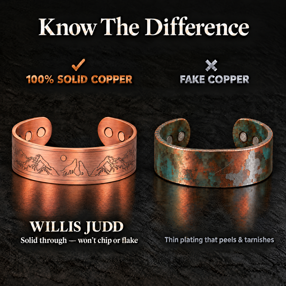 Willis Copper Mens Copper Bangle Wolf Bracelet Howling Wolves With Full Moon Wildlife Design