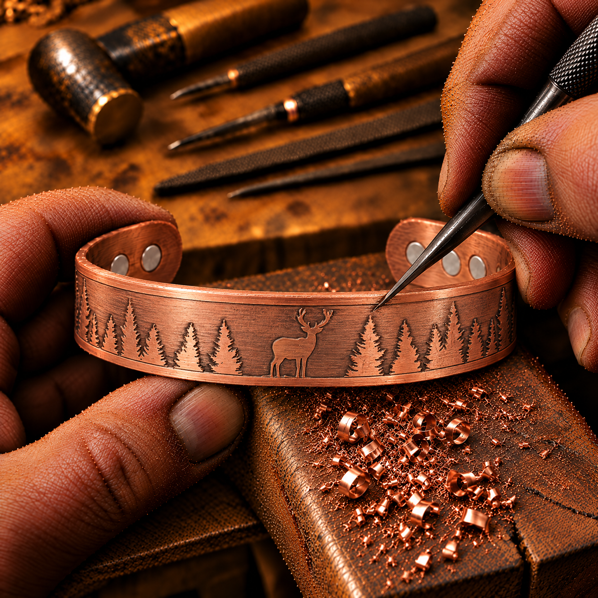 Mens Copper Magnetic Bangle Bracelet Deer - New Design