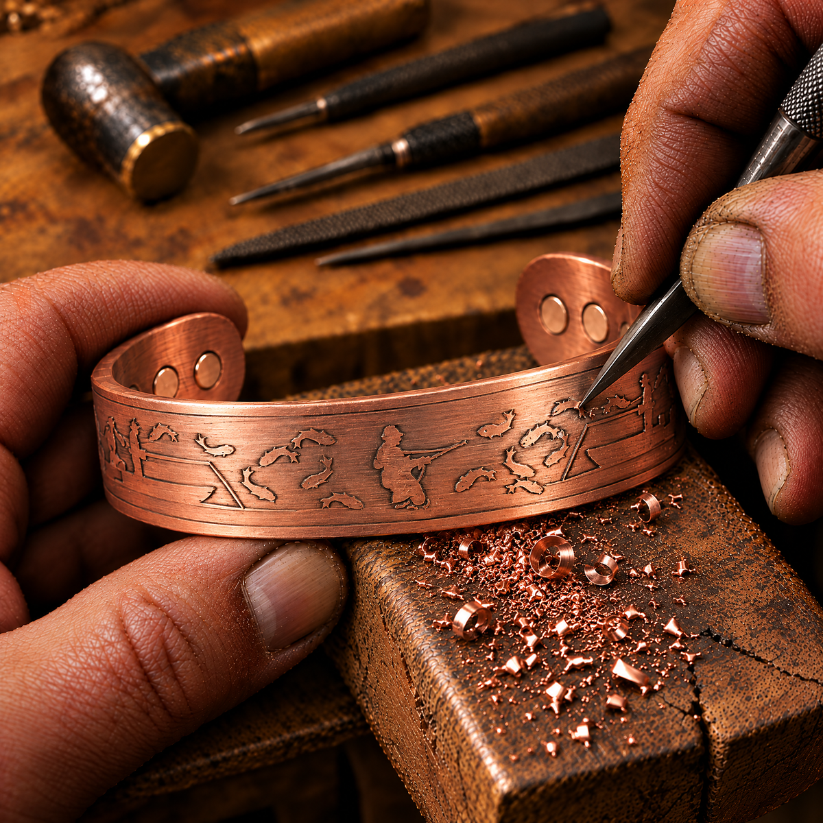 Willis Copper Mens Copper Bangle for Fisherman