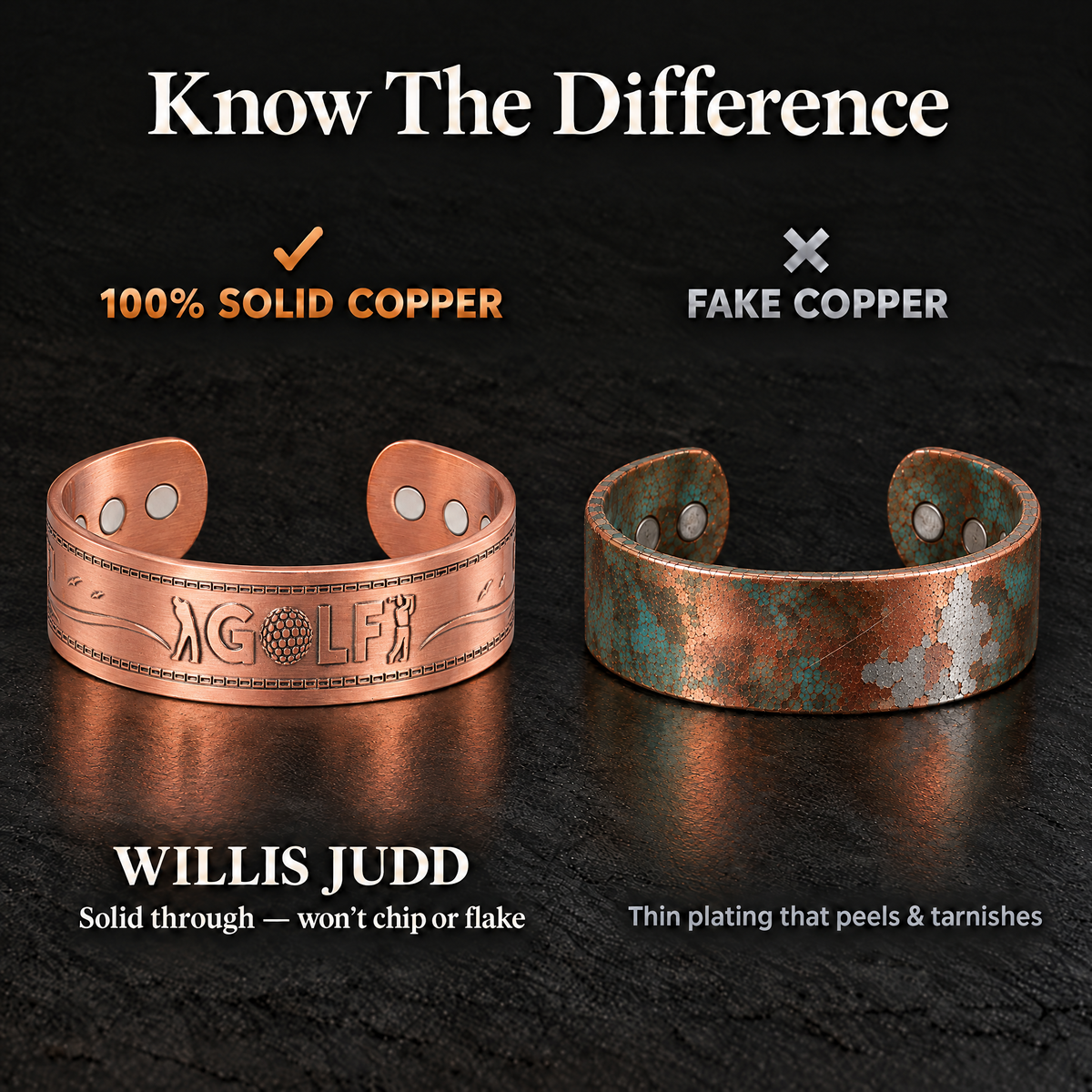 Willis Copper Mens Copper Bangle Golf Bracelet