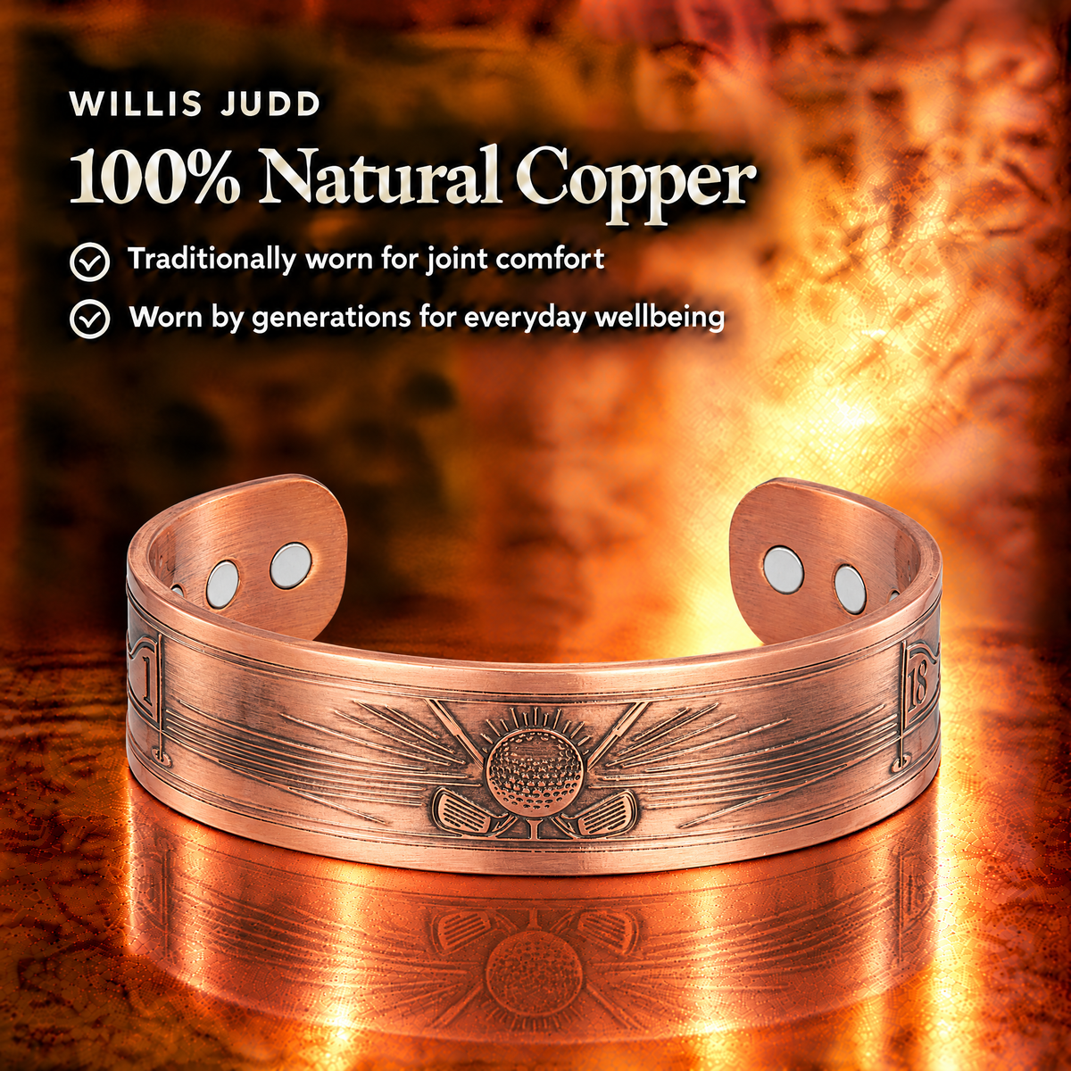 Willis Copper Mens Copper Bangle Golf Bracelet Style 2