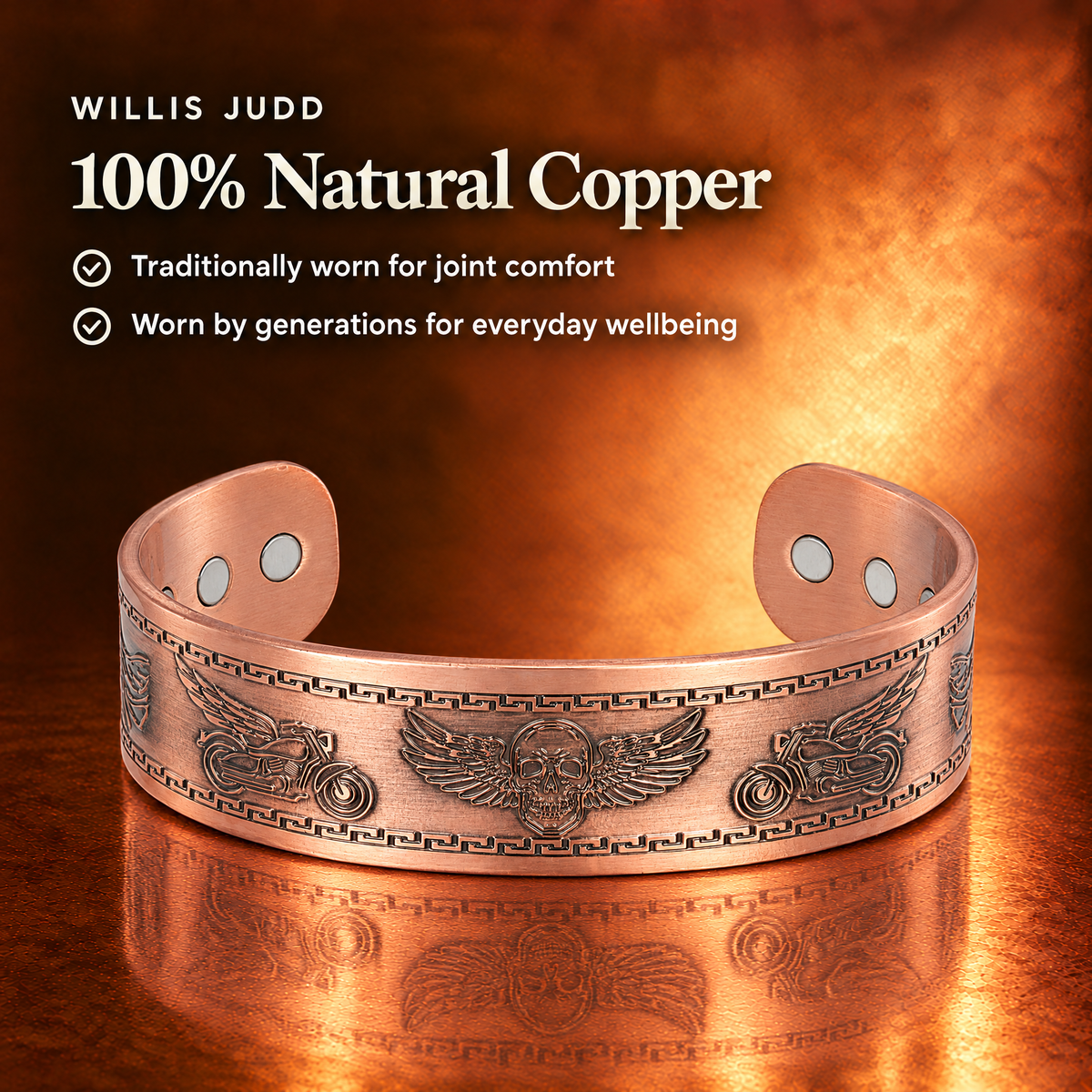 Willis Copper Mens Copper Bangle Biker Bracelet