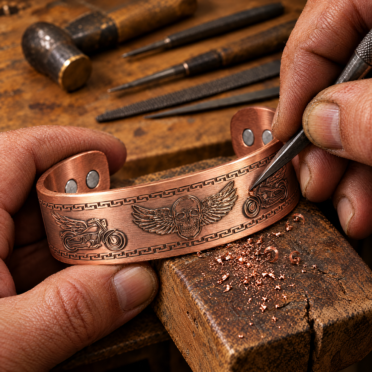 Willis Copper Mens Copper Bangle Biker Bracelet