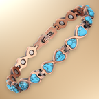 Ladies Copper Magnetic Therapy Bracelet - turquoise hearts
