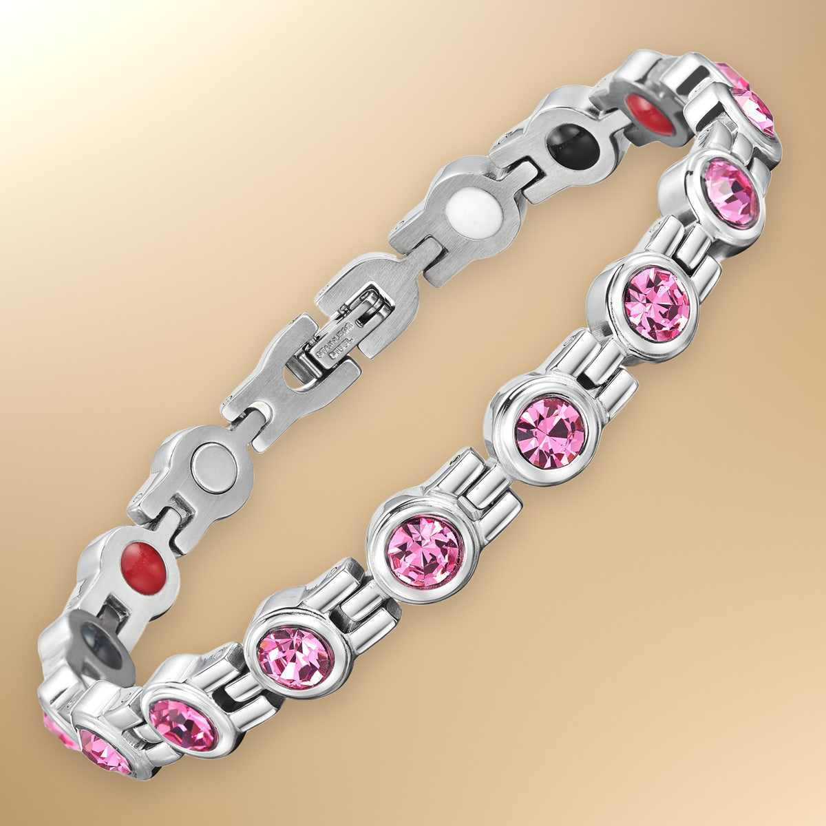 Ladies Four Elements Pink Gem Stone Magnetic Bracelet