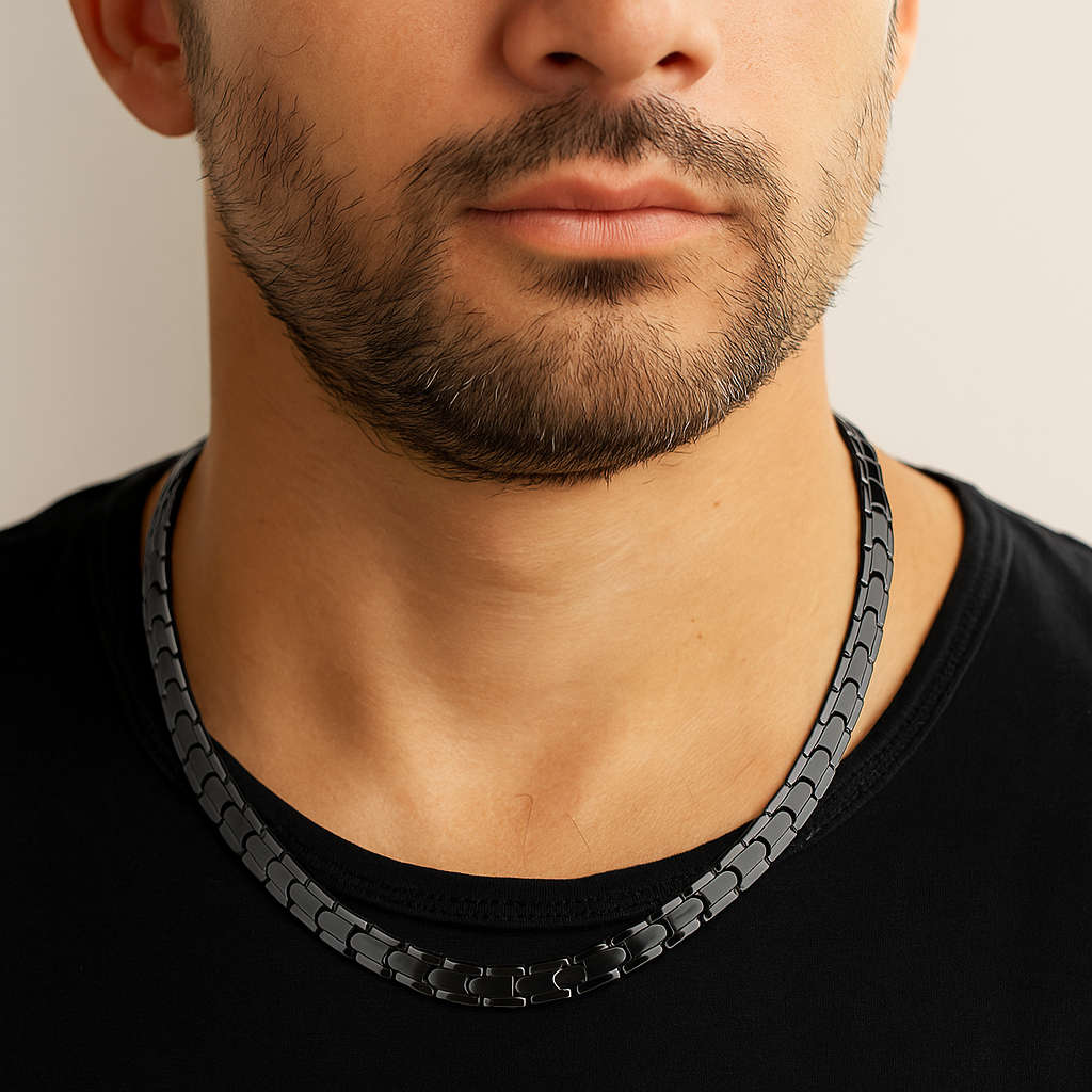 Mens Magnetic Therapy Necklace in Black Titanium