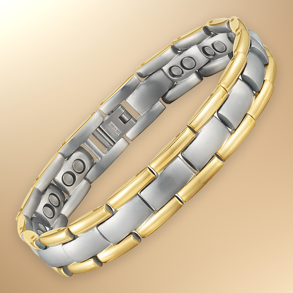 Mens Double Row Titanium Magnetic Therapy Bracelet - Two Tone