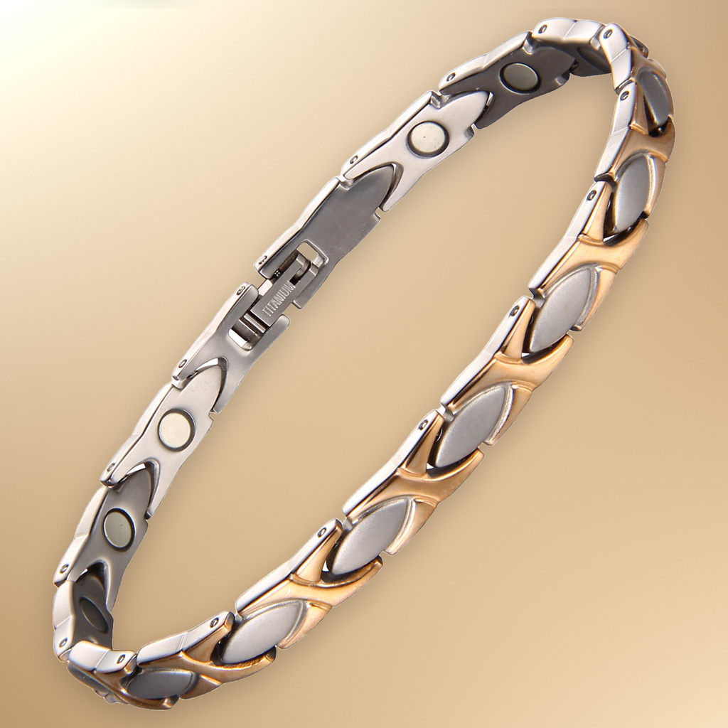 Ladies Magnetic Therapy Titanium Bracelet - Two Tone Gold