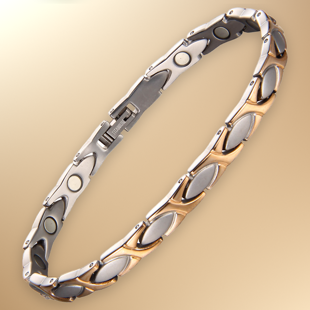 Ladies Magnetic Therapy Titanium Bracelet - Two Tone Gold