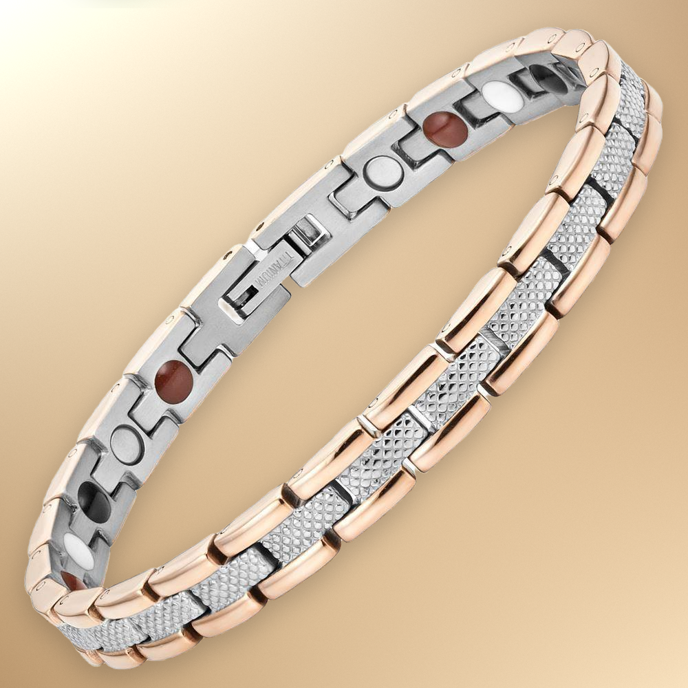 Ladies Two Tone Four Element Titanium Magnetic Bracelet