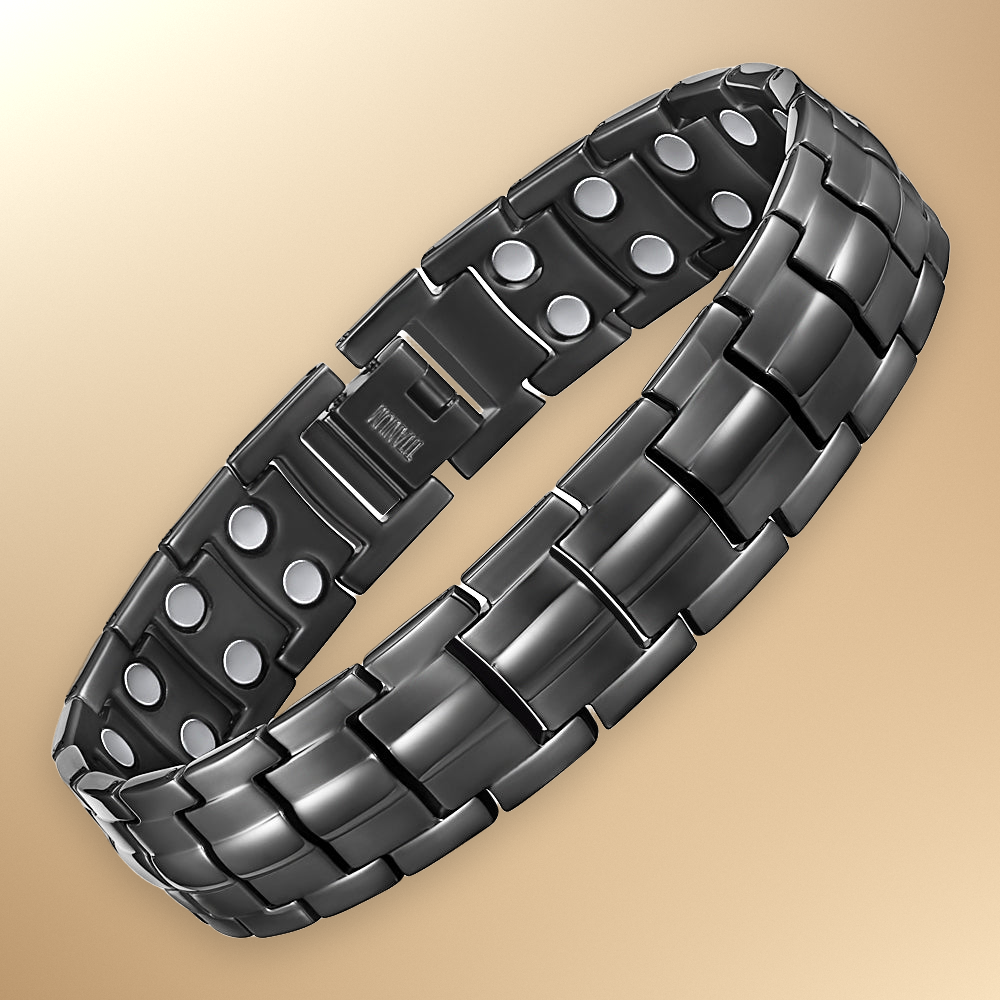 Mens Magnetic Bracelet Hi Power Double Magnets On Each Link Black