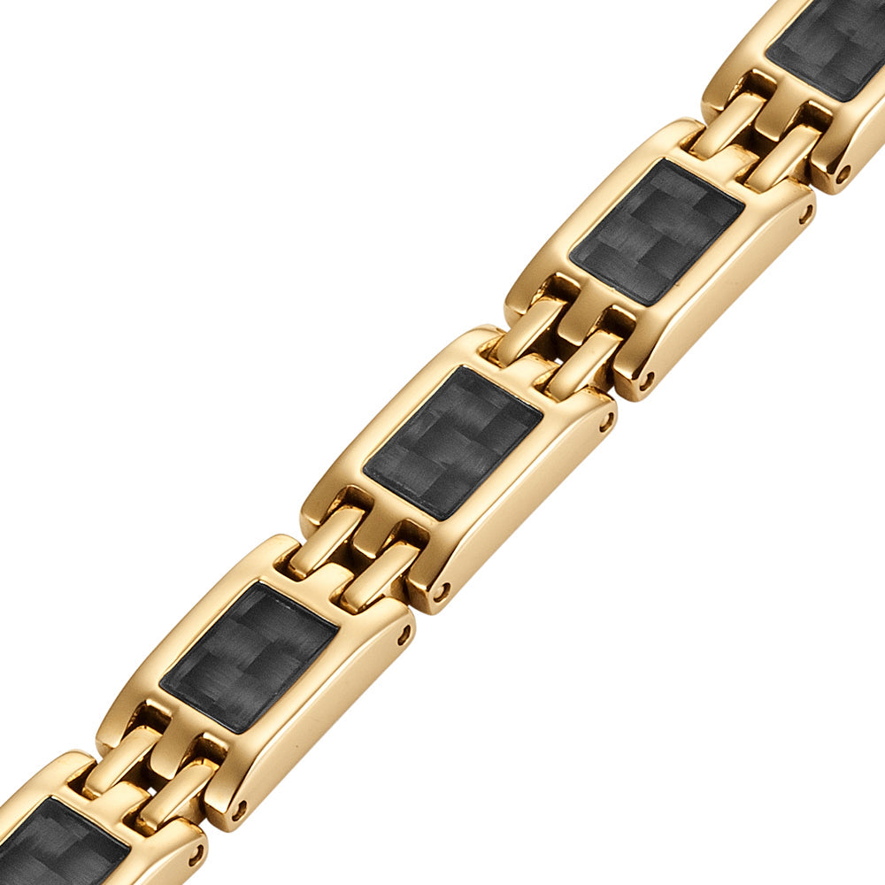 Ladies Magnetic Therapy Bracelet- Gold with Black carbon fiber