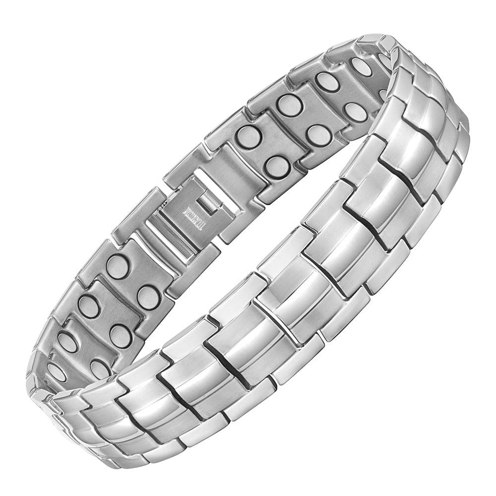 Mens Magnetic Bracelet Hi Power Double Magnets On Each Link Silver