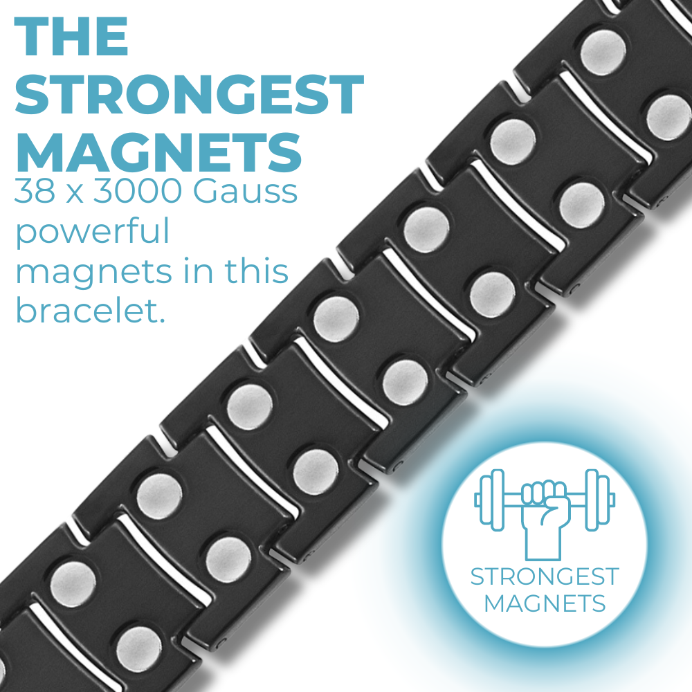 Mens Magnetic Bracelet Hi Power Double Magnets On Each Link Black