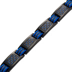 Mens Four Element Magnetic Blue Carbon Fiber Black Titanium Bracelet
